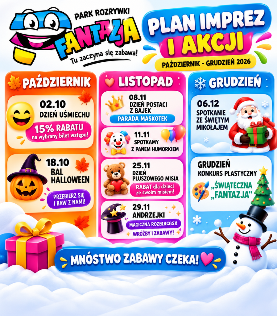 Jesień i zima pełne zabawy w Parku Rozrywki Fantazja! 🎃🎅✨